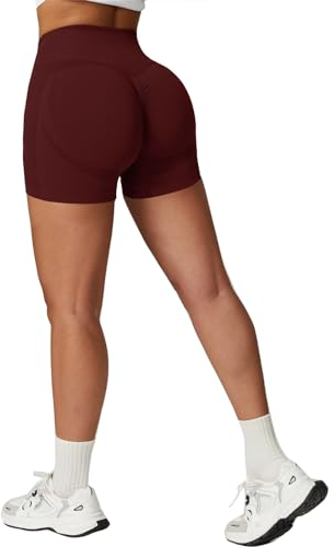 Vertvie Sport Shorts Damen Kurz Gym Shorts Booty Scrunch V Cross Shorts Push Up Po Sporthose Kurz Hot Yoga Shorts Hoch Taille Radlerhose Fitness Workout(Weinrot,S)