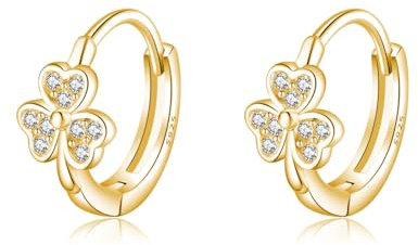 SLUYNZ 925 Sterling Silber CZ Kleeblatt Creolen Ohrringe für Damen - Clover Huggie Ohrringe Kleeblatt (C-Gold)