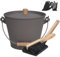 BRIAN & DANY Ash Bucket with Lid, Ash Buckets for fireplaces, 5L Metal Buckets for Hot Ash with Shovel and Hand Broom,Gray