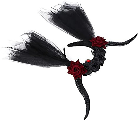 WOONEKY 1 Stück Retro Antilopenhorn Stirnband von Gothic Steampunk Kopfbedeckung für Halloween Schleier Kristall Haarband Accessoire