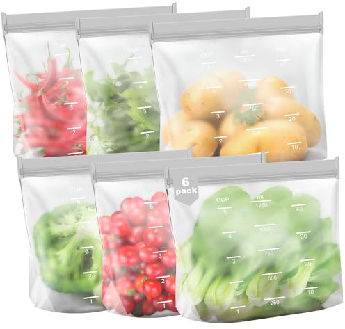Cisivis Silikon Gefrierbeutel, 6 Stück Silikon Wiederverwendbar mit Stehendes Boden-Design, Sandwichbeutel Küche für Brotbeutel Milch Fleisch Eier - 21.5 * 18 * 5.1