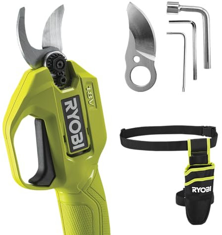 RYOBI - Sécateur 18V et Étui de ceinture - lames Bypass chromées en acier carbone japonais SK5 - capacité de coupe 25 mm - vendu sans batterie ni chargeur - avec lame de rechange - RY18SCA-0/RAC316/18