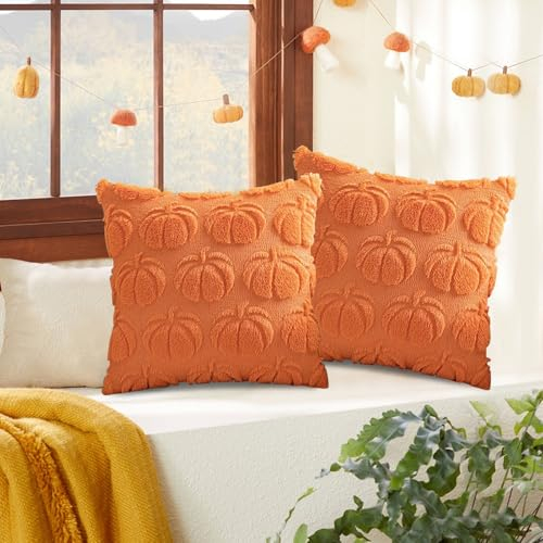 FONDUO Kissenbezug Herbst Kordsamt Zierkissenbezug Dekokissen Sofakissen 45x45 cm, 2er Set Herbstdeko Kopfkissenbezug, Modern Herbst Deko Innen, Herbstkissen für Halloween (F)