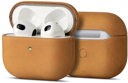Maogoam Funda de piel auténtica para AirPods de 3ª generación, piel de vacuno con cera de aceite vintage para Apple Airpods 3, hecha a mano, totalmente envuelta, estilo Indiana-Jones, marrón tostado
