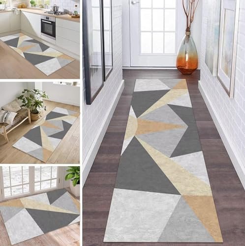 Teppich Läufer Modern Grau Braun Hellgelb Schwarz 40x120cm Ideal für Flur Küche Korridor Tepiche Esszimmer Schlafzimmer Meterware Rutschfest Läufer Teppich für Wohnzimmer