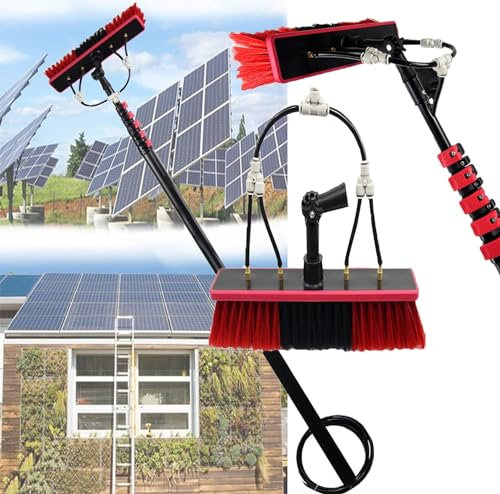 HENLOS Asta per la Pulizia delle finestre Spazzola telescopica alimentata ad Acqua Spazzola per la Pulizia dei Pannelli solari fotovoltaici Estensibile Attrezzatura per Il Lavaggio del Tetto della