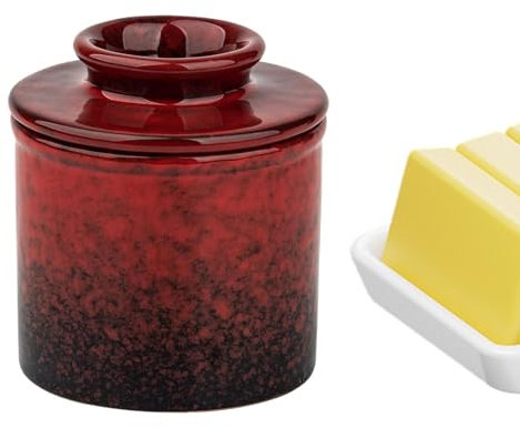 vasija de mantequilla con tapa, recipiente para mantequilla - Tarro de mantequilla para untar con tapa | Vasija decorativa de cerámica para guardar mantequilla, vasija de mantequilla hermética al agua