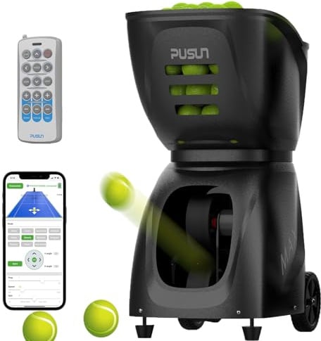 PUSUN Tennisballmaschine, PT-Max C Tennisball-Aufschlagmaschine für das professionelle Training, Steuerung per App, Fernbedienung oder Apple Watch, 145+ Bälle, individuelle Trainingsübungen