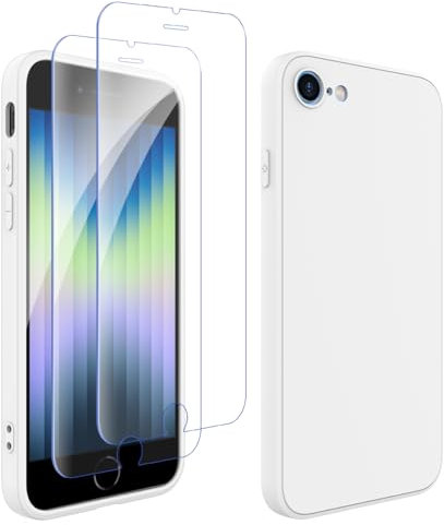 Ruayia Hülle für iPhone SE 2020/iPhone SE 2022 (iPhone SE 2/3), iPhone 8/7 Hülle Silikon mit 2 Stück Panzer Schutz Glas, Handyhülle Ultra Dünne Weichem Stoßfest - 4,7 Zoll - Weiß