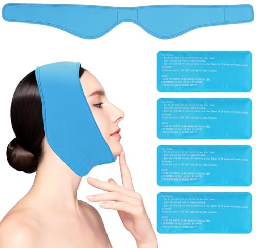 FAOKZE Lot de 4 compresses rafraîchissantes,Poche de Glace de Dents Sagesse,Poche de Glace Froid en Gel Visage,pour L'extraction des Dents de Sagesse,Soulager la Douleur(bleu clair)