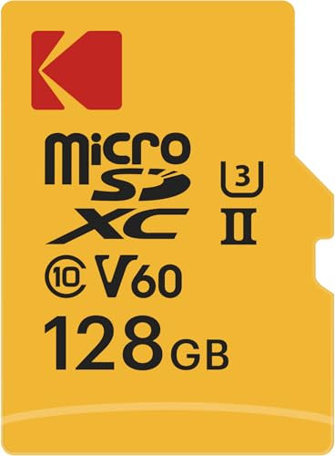 Kodak - Carte MicroSD 128GB - UHS-II U3 V60 - Haute Vitesse 300 MB/s en Lecture, 160 MB/s en Écriture - Vidéo 4K/8K - Idéale pour Photographie et Vidéographie - Adaptateur SD Inclus