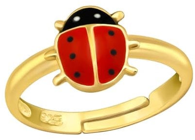 Monkimau Marienkäfer Kinder Ring 925 Silber - Größe 2,5 | Hypoallergen Kinderohrringe | Mädchen Schmuck Geschenk Geschenkidee