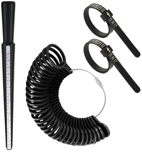 Juego de 4 piezas de baraguero profesional – Herramienta de medición de tamaño de dedo para anillos – Guía de tallas de la UE, EE.UU., Reino Unido – Medición precisa para joyeros y particulares, 10*1,