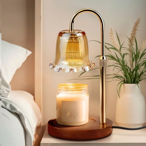 YudouTech Candle Warmer Lamp, Adjustable Height Electric Candle Warmer Light with Timer and Dimmer Vintage Wax Melter for Jar Candles Home Decor Gifts
