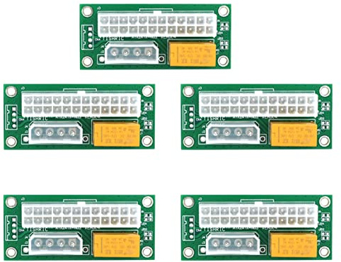 EAMOM Dual PSU Netzteil PC Block Synchronisator ADD2PSU ATX 24Pin auf 4Pin Molex Stecker Riser Miner Mining Adapter (5 Stück grün 4-polig)