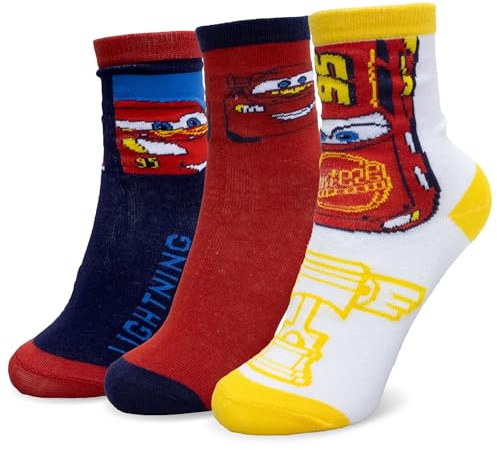 Disney Kindersocken Cars Lightning Set 3 Paar Socken aus Baumwolle Kinder 7115, Mehrfarbig 2, 23-26