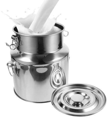 AIZYR Lechera De Acero Inoxidable Jarra De Leche con Tapa Cubeta para Leche Recipiente para Almacenar Alimentos Cubeta De Transporte para Leche, Vino Y Cereales,9L