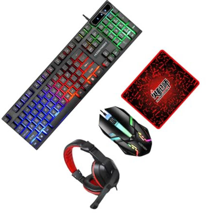 Veemoon Gaming Keyboard Mouse Headset and Large Mouse Pad Mechanical Gaming Keyboard Led Backlit Accessories