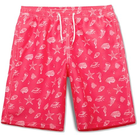 MEILONGER Boys Swimming Shorts Quick Dry Beach Board Trunks Swimwear Bathing Suits Size 6-7,8,10-12,14-16(Watermelon red(Conch),14-16)