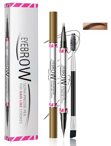2 in 1 Eyebrow Pencil Dual Tip with Fine Point & Split Fork, Waterproof Sweatproof Brow Pen, Comes with Spoolie and Angled Brush for Shaping, Filling & Creating Natural Hair-Like Brows(Dark Brown)