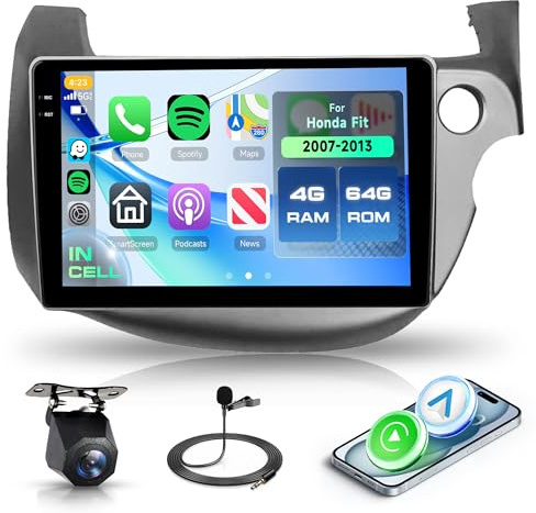 Rimoody 4G 64G Android Car Radio for Honda Jazz GE for Honda Fit 2007-2013 10.1'' Touch Screen Car Stereo with Wireless CarPlay Android Auto/GPS/Bluetooth/FM RDS/EQ/Wi-Fi/Mirror Link/AHD Backup Camera