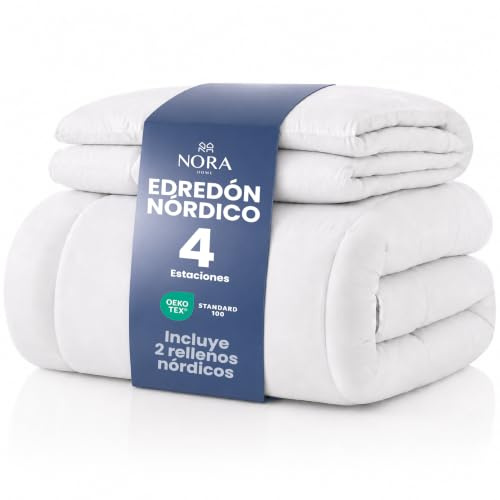 NORA HOME Couette 240x220 4 Saisons Blanc adaptée pour Toute l'année. Lot de 2 couettes en Fibre 3D au Toucher de Plume. 3 en 1 (125 + 250 = 375 g/m²). Niveau Thermique de 1 à 4,5/5 - Duet