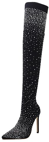 I locali notturni nel commercio estero indossano tacchi alti con punte di diamante stivali lucidi con diamanti da 12 cm in cima, Nero , 38 EU