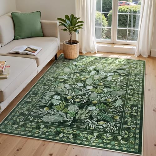 DJHWWD Antirutsch Couch Teppich Wohnzimmer Grün 170x240CM,Blattmuster für Kinderzimmer,Tatami,Balkon