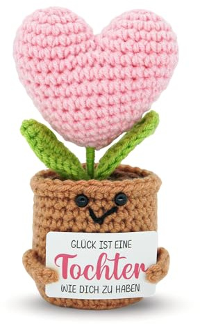 Mutter Tochter Geschenk,Pocket Hug Positive Gehäkelte Herzblume Puppe | Mutter Tochter Geschenk mit Deutsche Energiekarte,Tochter Geschenke von Mama für Geburtstag Weihnachten Bachelor Prüfungs