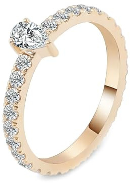 Homxi Promise Rings for Women 14 K Gold, Water Drop with 2ct Moissanite, Gold Anniversary Ring Size K 1/2