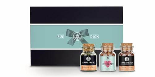 Ankerkraut Liebe für Dich - Geschenk-Box mit 3 Gewürzen, Italienische Kräuter, Ich liebe Dich Gewürz & Avocado Finisher, 175 g Gewürzset im Korkenglas