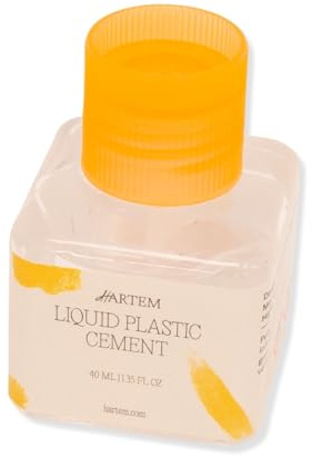 Hartem - Ciment liquide pour plastique 40 ml, colle pour modélisme avec applicateur de pinceau, adhésif pour styrène de haute précision, flacon de colle par action capillaire compacte