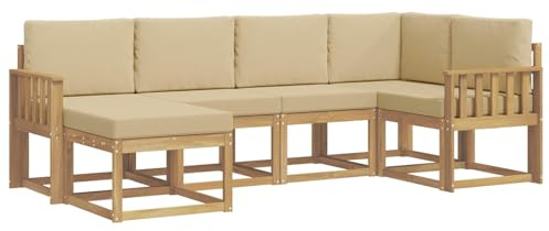 vidaXL Outdoor-Sofagarnitur mit Kissen 6 pcs Weiß und Beige Polyester, Garten-Sofa, modernes Outdoor-Komfort-Set, langlebige Sitzgarnitur für Entspannung und Terrasse