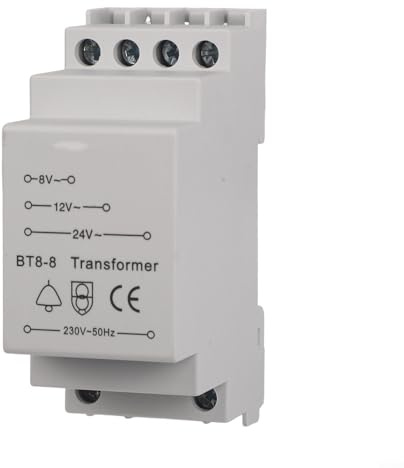 Doorbell Transformer 8V 12V 24V Output For Ring Video Doorbell And Bell Compatible Devices DIN Rail Mounting 230V 240V Mains Power Supply Safety Insulation Noisy Reduction PTC Protection White