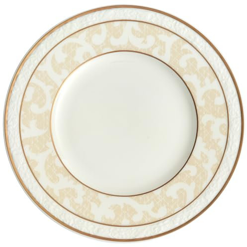 Villeroy und Boch - Ivoire Brotteller, kleiner Speiseteller mit Goldrändern und Ornamenten aus Premium Bone Porzellan, spülmaschinenfest, 180 mm