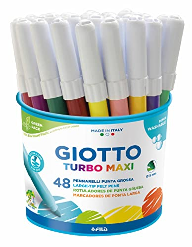 Giotto Turbo Maxi 521400 Marqueurs, Pointe Large, 5 mm, Assortiti, 48 Unité (Lot de 1)