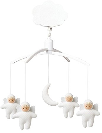 Trousselier - Musikmobile - Engel mit Mond - Gestepptes Baumwollgewebe - Musik Wiegenlied Mozart - Klassischer Chic - Ideales Geburtsgeschenk - Einfach zu installieren - Farbe weiß
