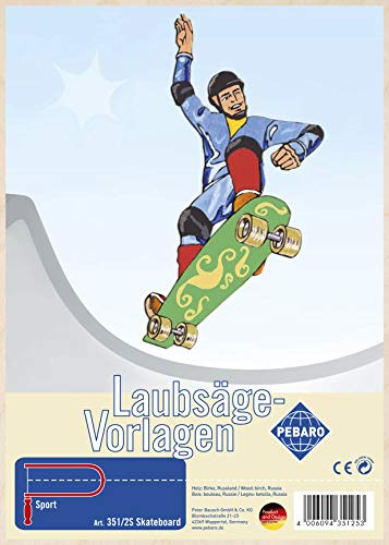 Pebaro 351/2S Laubsägevorlage Skateboard, 3mm Sperrholz DIN A 4, Motiv vorgedruckt, aussägen mit Laubsägebogen, basteln, anmalen, fertig, Basteln mit Holz, Geschenkidee