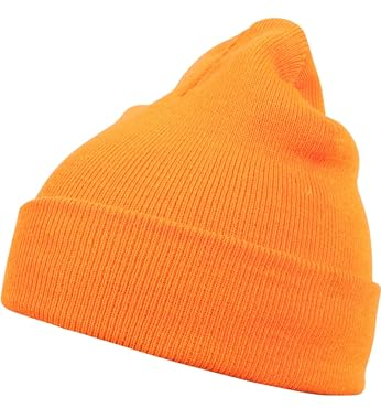 MSTRDS Unisex Strickmütze Basic Flap Beanie - einfarbige, neutrale Wintermütze für Damen und Herren ohne Druck und Stick, ohne Logo - Farbe neonorange, Größe one size