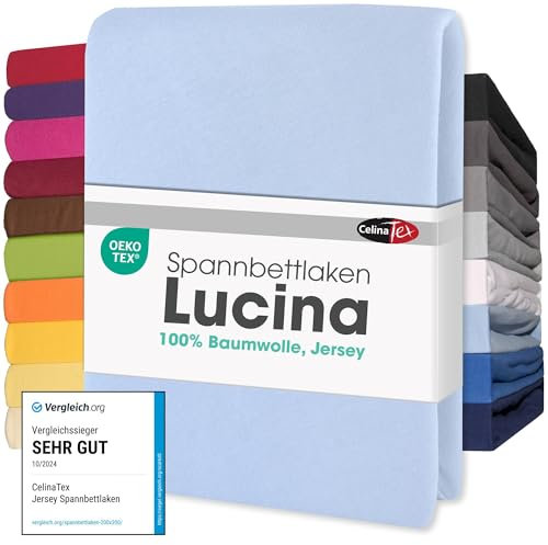 CelinaTex Jersey Spannbettlaken Lucina Doppelpack 140x200-160x200cm Aqua blau 100% Baumwolle gekämmt bis 26cm Matratzenhöhe Spannbettbezug, Leintuch, Bettlaken, elastisch, Strech, Oeko-Tex