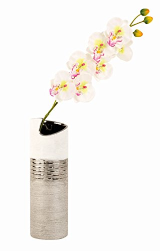 Unbekannt Moderne Deko Vase Blumenvase aus Keramik weiß/Silber Höhe 30 cm