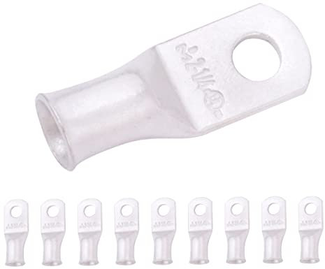 SELTERM 2 AWG (35 mm²) - 1/4 (M6) ⌀ Hole UL Marine Grade Wire Lugs, Battery Cable Ends, Tinned Copper Eyelets, Tubular Ring Terminal Connectors [B46] - 10 Pack