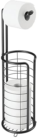 mDesign porte papier toilette sur pied – dérouleur papier toilette pour salle de bain – distributeur papier toilette acier élégant – noir mat