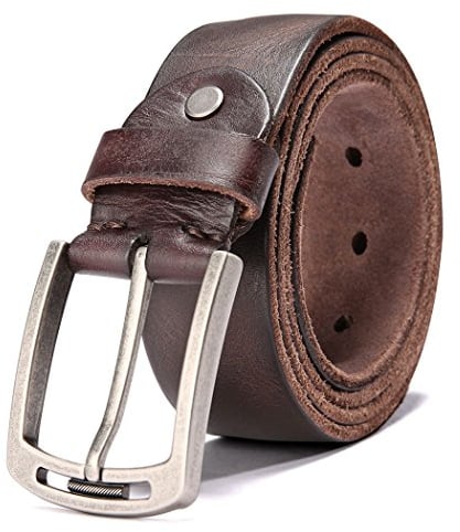 Hzhy Men's Leather Belt,Cowboy Jeans Belt Men for Casual Wear & Jeans,Anti-Scratch Pin Buckle (S (34''- 38''), Type 1-2)