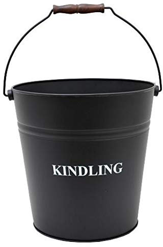 Black Kindling Bucket with Lid - Great Fireside Accessory!