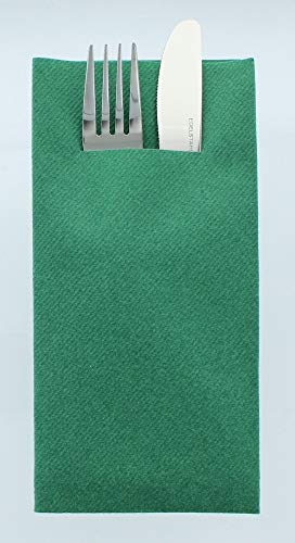 Mank Airlaid Besteckservietten Uni | 40 x 40 cm | 1/8-Falz | Premium Einweg-Serviette | saugstark | Basic | 75 Stück (Dunkelgrün)