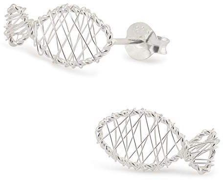 Monkimau Damen Ohrringe Fisch Ohrstecker aus 925 Sterling Silver echt Silber mit Drahtgeflecht