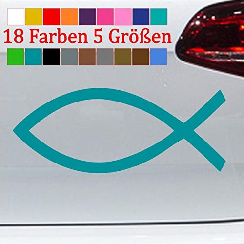 Taufe Fisch Aufkleber Firmung Sticker Ichthy Auto Sticker Kirche Jesus 66-Türkisblau 10x4cm