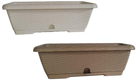 BricoQui FIORIERA BALCONETTA Vaso Vimini con Raccoglitore 50 CM Bianca Tortora (Bianco)