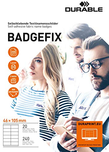 Durable 836302 Badges Adhésifs Badgefix Visibilité +, 46 x 105 mm, Blanc, 240 Pièces